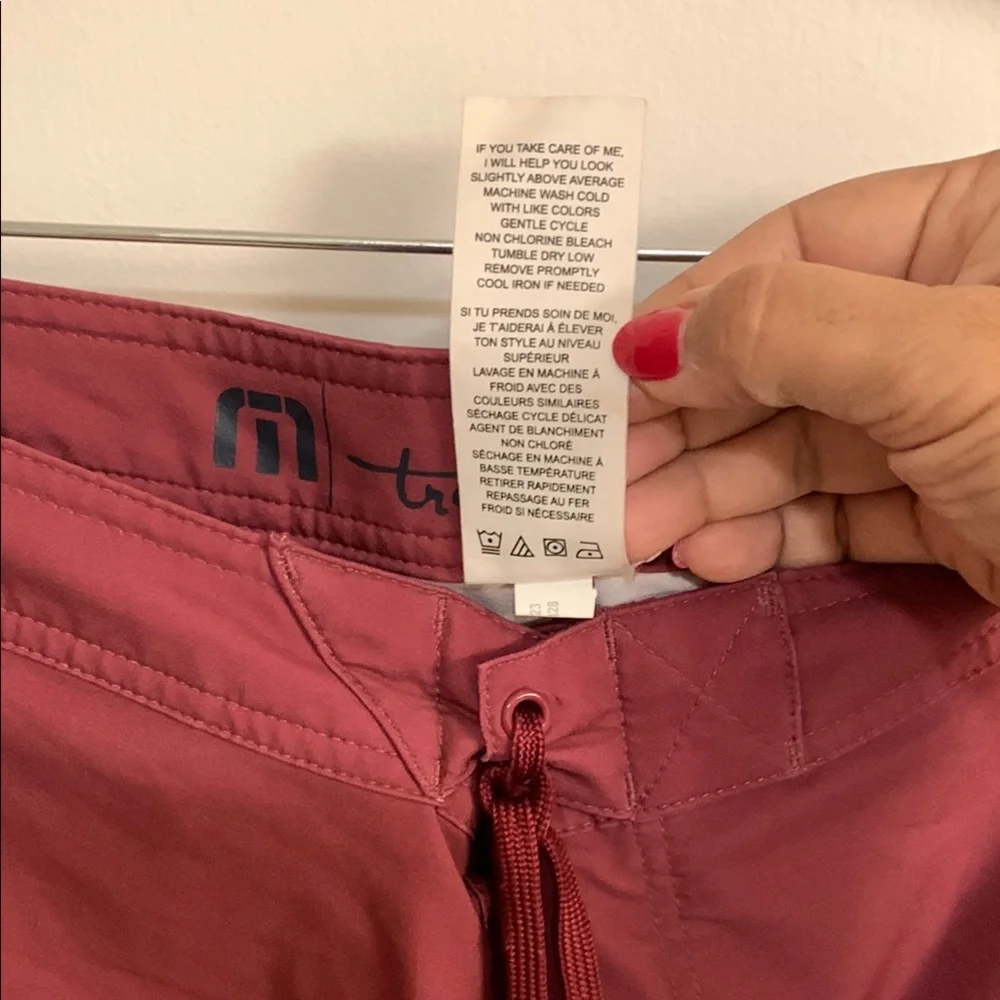 Travis Mathew Burgundy Board Shorts with Striped Accents in Sz 42